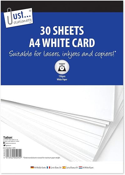 Just Stationery 5095 A4 30 Sheet White Card 150gsm Plain White