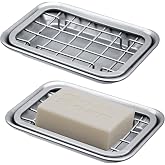 SheeChung Soap Dish for Bathroom Kitchen, Stainless Steel Soap Holder Tray | 2 Pack Silver, Metal Soap Dish with Drainage, for Kitchen Sink Counter to Store Bar Soap Sponges Scrubbers, Rust Resistant