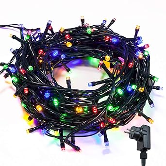 Lichterkette WISD 300 LED 32.8M Mehrfarbig Innen und Außen LED Beleuchtung mit EU Stecker auf Dunkelgrün Kabel für Weihnachte