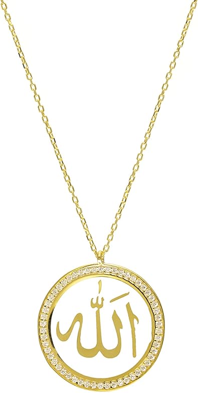 Remi Bijou Collier 925 Argent Sterling Allah Symbole Avec Des Petites Pierres De Strass Islam Musulman Colorname Gold Amazon Fr Bijoux