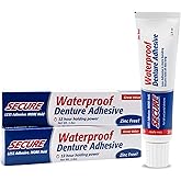 Secure Waterproof Denture Adhesive - Zinc Free - Extra Strong 12 Hour Hold - 1.4 oz (Pack of 2)