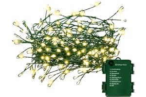 FAIRYGLIM Battery Operated Christmas Cluster Lights, 20FT 200 Micro LED Fairy Lights with 8 Modes and Auto Timer, Green Copper Wire for Indoor Outdoor Christmas Tree Wreath Garland Garden Party,Warm White