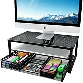 Simple Trending Monitor Stand Riser with Drawer, Laptop Stand for Desk | Desk Organizers and Accessories, Desk Organizer with Drawer, Printer Stand for Home Office, Hold 33 lbs, 16"W x 10"D x 6.25"H
