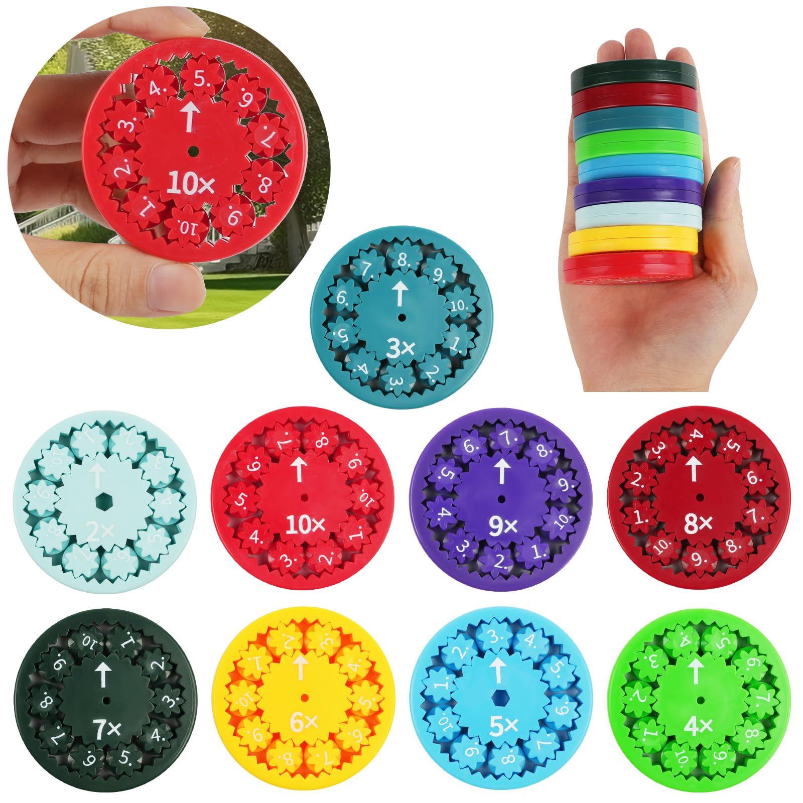 AUAUY 9Pcs Math Fidget Spinner, Maths Fidget Toy, Multicolored Math Facts Fidget Spinners for Adults Teens Kids, Educational Number Spinners Math Game Toy for Home School (Multiplication & Division)