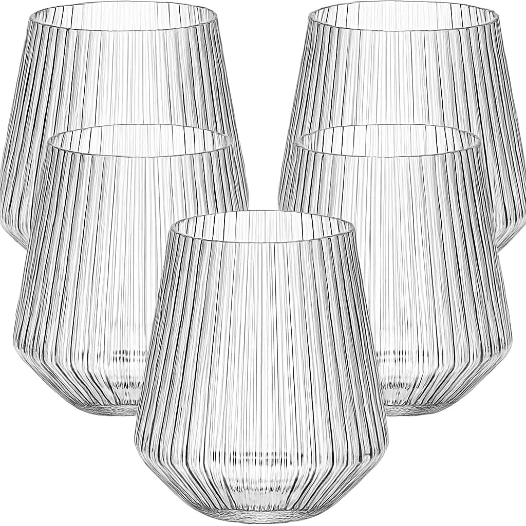 Photo 1 of 18 count origami ripple Unbreakable Stemless Plastic Wine Champagne Whiskey Glasses Elegant Durable Disposable Indoor Outdoor Ideal for Home, Office, Bars, Wedding, Ribbed 12 Ounce Cups (18, Clear)