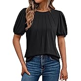 AUTOMET Womens Summer Tops Short Sleeve Shirts Business Casual Outfits Puff Dressy Blouses Spring Clothes 2025