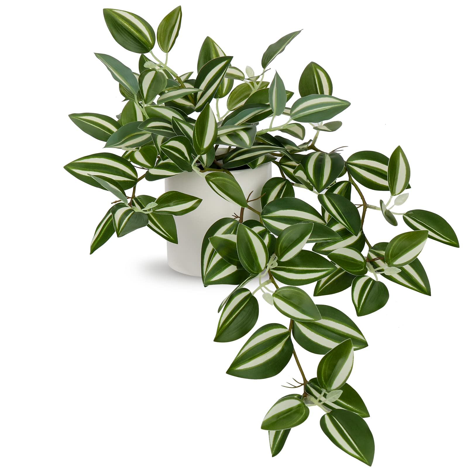 Oairse Artificial Trailing Plants in Ceramic Pots - Realistic Fake String of Tradescantia Zebrina for Indoor Outdoor Home Office Bathroom Kitchen Desk Decoration