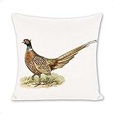Golden Pheasant Cotton Linen Pillow Cover 18x18 Inches,Soft Comfortable Healthy Decorative Pillowcase for Couch Bed Home Decor