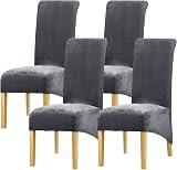 Leorate High Back Chair Covers Stretch Velvet Slipcovers 4 Pack Charcoal