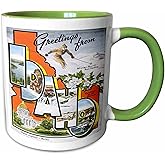 3dRose Greetings from Idaho Sun Valley Boise with Scenes from the State 11oz Two-Tone Green Mug