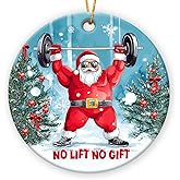 Weight Lifting Christmas Ornament 2025, Double Sided Ceramic Ornaments for Christmas Tree Decor, for Women, Gifts for Gym Lovers, Funny Santa Ornaments