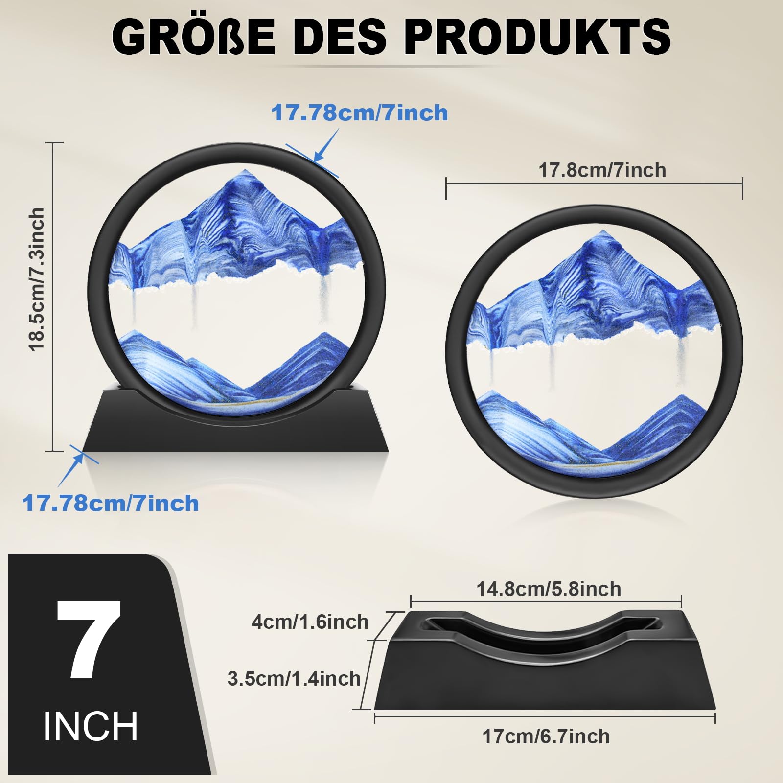 Wai Danie Sandbilder zum Drehen 3D Sandscape - die Sandkunst in Tiefsee Fließende Sandmalerei Sandbild Geschenke Sanduhr Deko Aesthetic für Büro Wohnzimmer Schreibtisch Erwachsene Kinder (blau, 7'') 6