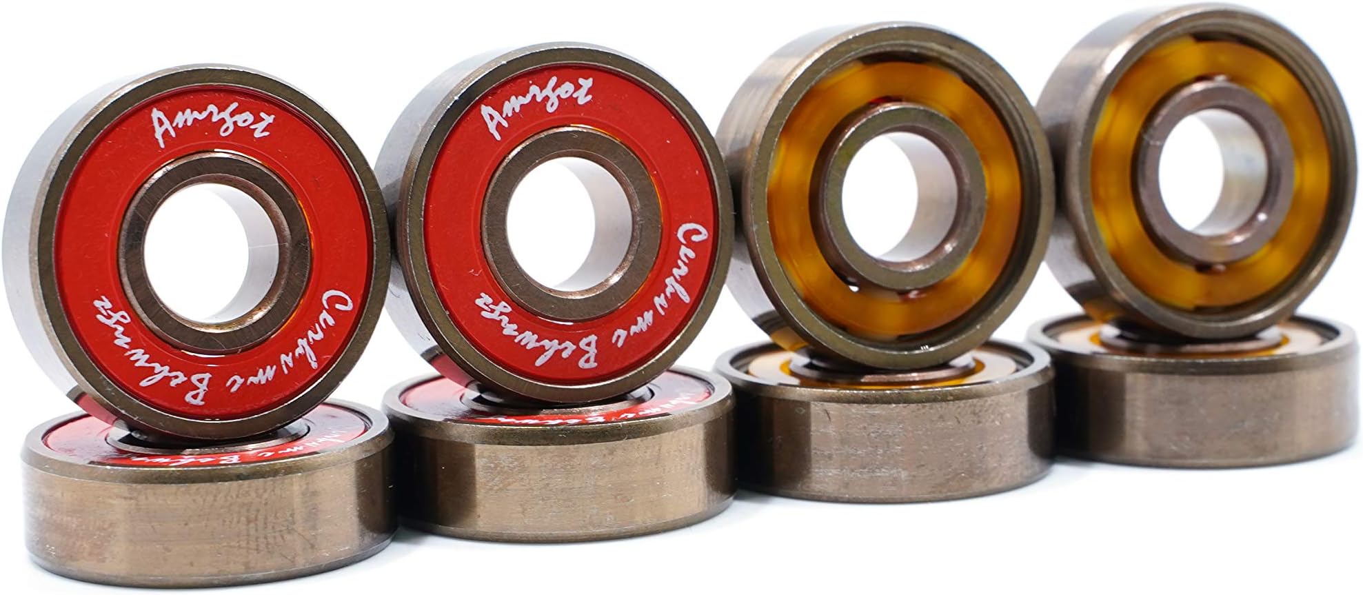 WiiSHAM Premium Ceramic Bearings with Indestructible Balls for a Faster, Smoother Ride for Skateboards, Longboards, Scooters, Spinners (8 Pack (w/Spacers & Washers))