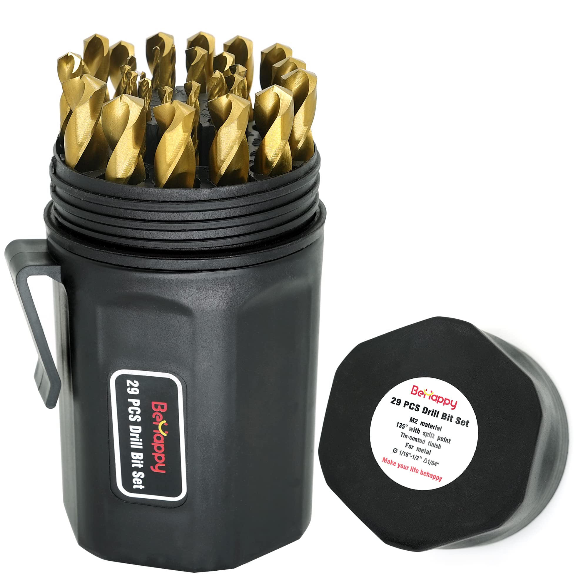 BEHAPPY Drill Bit Set 29Pcs, Titanium Metal Drill