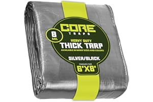 Core Tarps Heavy Duty 8 Mil Tarp Cover, Waterproof, UV Resistant, Rip and Tear Proof, Poly Tarpaulin with Reinforced Edges for Roof, Camping, Patio, Pool, Boat. (Silver/Black 6′ X 8′)