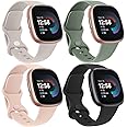 Tobfit Silicone Bands Compatible with Fitbit Versa 4 Bands/Fitbit Versa 3 Bands/Sense 2 Bands/Fitbit Sense Watch Bands for Women Men, Soft Sport Wristbands Replacement Straps (4 Pack)
