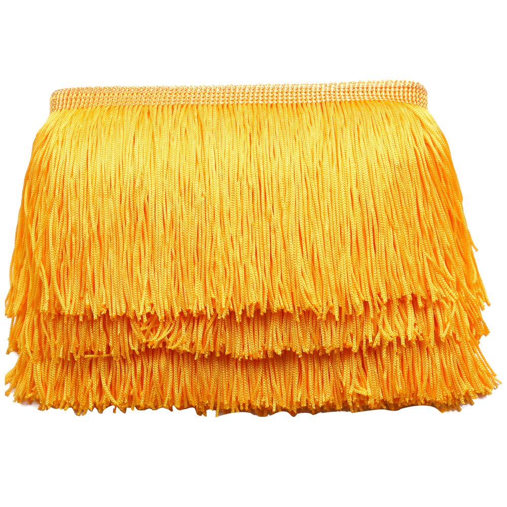 Fringe Trim Lace Polyerter Fibre Tassel 4 inch（″） Wide 10 Yards Long for Clothes Accessories and Latin Wedding Dress and DIY Lamp Shade Decoration BlackWhiteRedGoldBluePinkGrey(Golden Yellow, 4 inch)