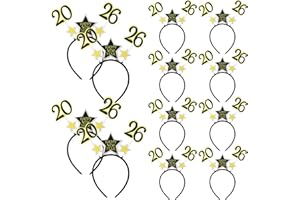 Yuxung 12 Pcs Happy New Year Headband with Star Flashing 2026 New Year Eve Hair Hoop Headdress Holiday Hair Accessories(Gold and Black,2026 Style)