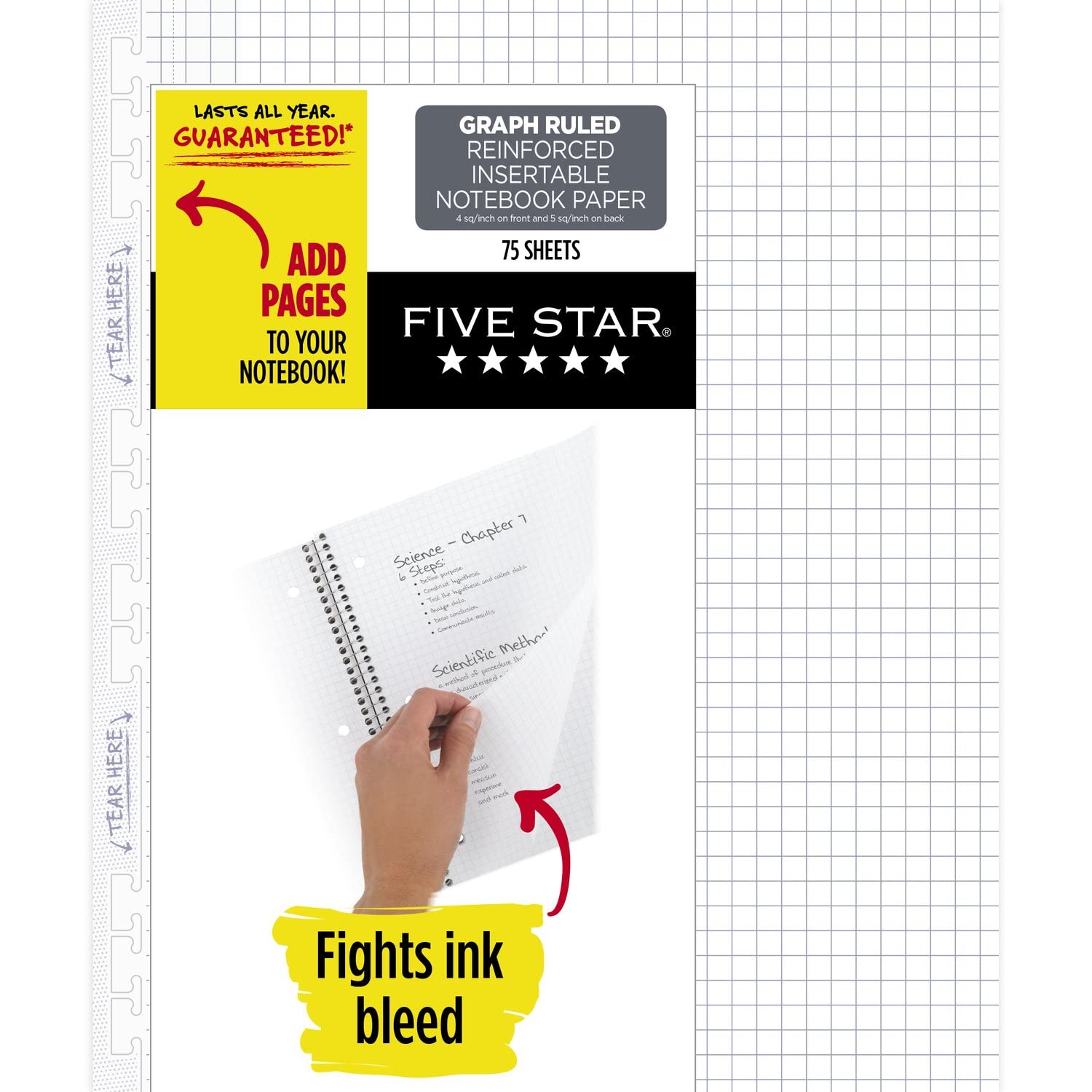 Photo 1 of Five Star Insertable Loose Leaf Paper, Notebook Paper, Graph Paper to Add Pages, Reinforced Filler Paper, 8.5 x 11, 75 Sheet