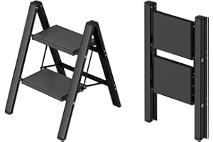 Taranta 2 Step Ladder,Aluminum Lightweight Folding 2 Step Stool with Anti-Slip Wide Pedal, 330lbs Capacity Step Ladder for Household,Kitchen,Office - Black