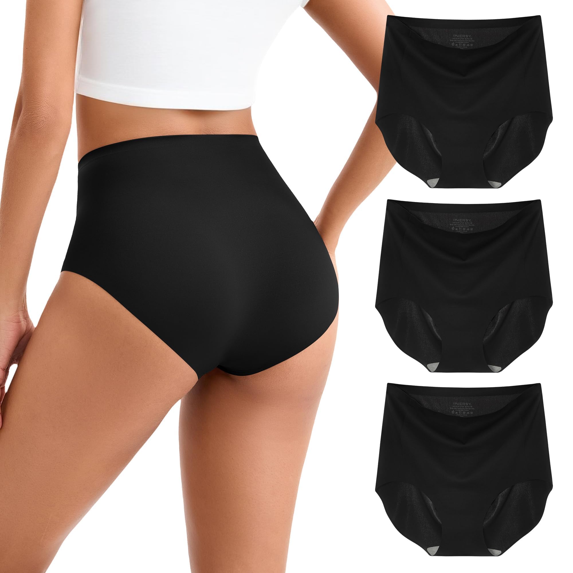 Photo 1 of INNERSY Women's High Waist Seamless Underwear No Show Panties Full Coverage Briefs 3-Pack(Large, Black)