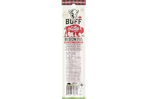BUFF Bison Meat Sticks, Canadian-Raised, Grass-Fed Protein Snack, 2 Sticks Per Pack, Chipotle, 50g