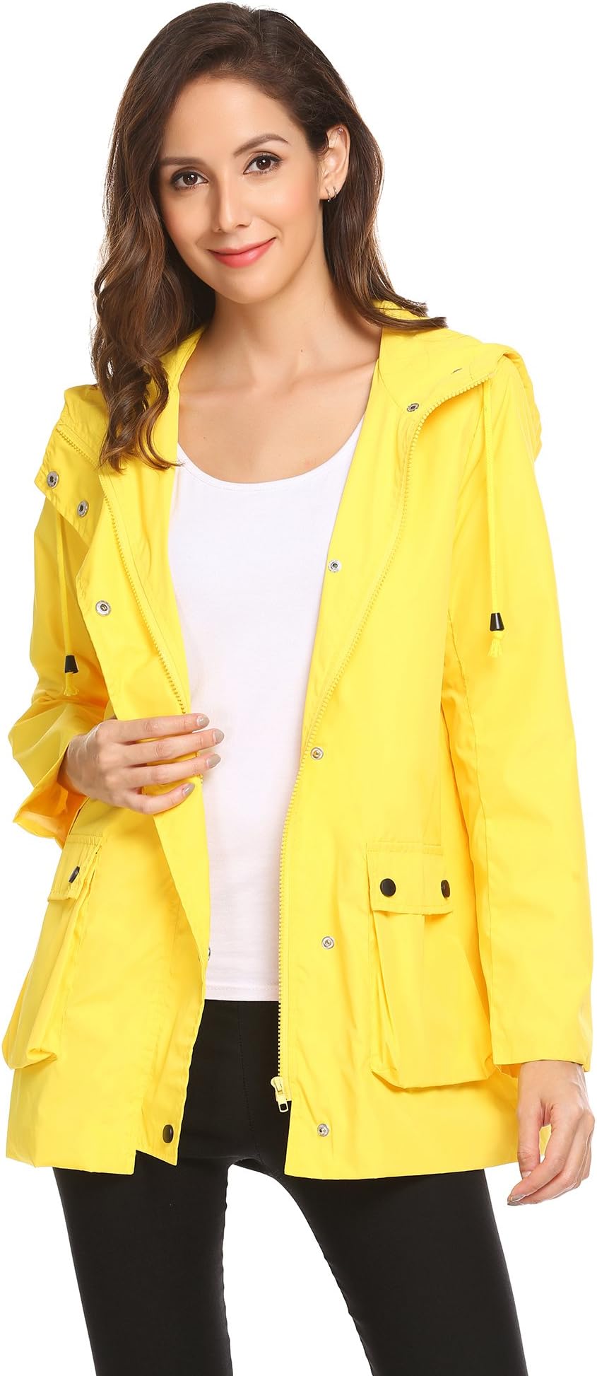 SoTeer Women's Waterproof Lightweight Rain Jacket Outdoor Hooded Raincoat (XX-Large, H_Yellow)
