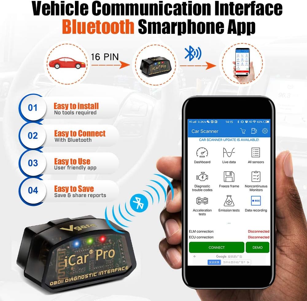Vgate iCar Pro Bluetooth 4.0 OBDII scanner for Android & iOS Wireless Obd2 Car Diagnostic Code Reader - Image 5