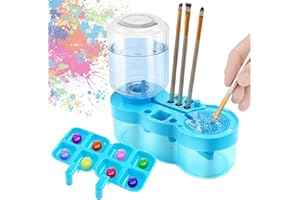 KARHOEGERN Paint Brush Cleaner for Kids Water Circulation Paint Brush with Drain Paint Water Dispenser with Palette Brush Holder Paint Brush Washer for Acrylic Painting Watercolor Art Supplies(blue)