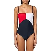Tommy Hilfiger Womens Bandeau Color Block One Piece Swimsuit