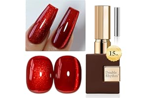 Double Rhythm 0.5 OZ Cat Eye Gel Polish with Magnet 15ML Holographic Glitter Shimmer Translucent Jelly Color Magnetic Nail Polish Salon DIY at Home (Blood Red-MC1046)