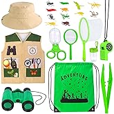 Kyson Kids Explorer Costume and Bug Catcher Kit 22Pcs with Vest,Hat,Net,Tweezers-Safari Camping Adventure Gear for Outdoor Exploration Ages 3-8 Boys Girls (Khaki)