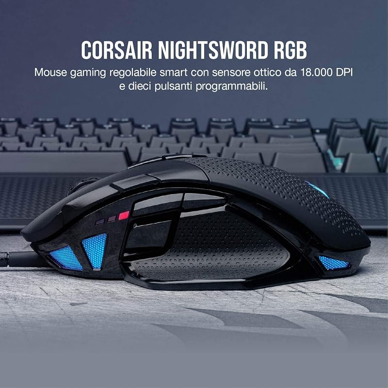 NIGHTSWORD RGB Mouse da Gioco per FPS/MOBA, 18.000 DPI – Nero