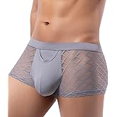 SEAUR Men's Sexy Bulge Boxer Briefs See Through Lace Underwear Breathable Mesh Underpants Low Rise Pouch Trunks