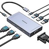 USB C Docking Station for Laptop Dual Monitor, 9 in 1 Triple 4K USB C Hub 4 Monitors Adapter with Dual HDMI, Displayport 8K, 