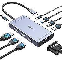 USB C Docking Station for Laptop Dual Monitor, 9 in 1 Triple 4K USB C Hub 4 Monitors Adapter with Dual HDMI, Displayport 8K, 