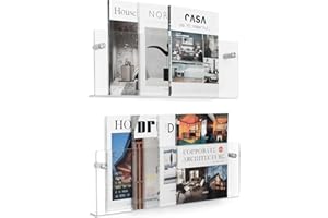 XOHYW 2 Pack Clear Acrylic Magazine Holder, Wall Mount Hanging Bookshelf Literature Storage Rack, Brochure File Display Shelf for Waiting Room, Living Room, Office, Home