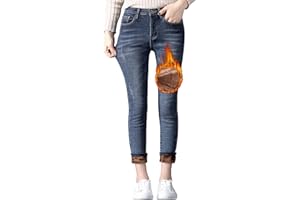 QLWYDG Women's Fleece Lined Jeans Thermal Flannel Lined Jeans Winter Warm Thicken Skinny Stretch Denim Pants
