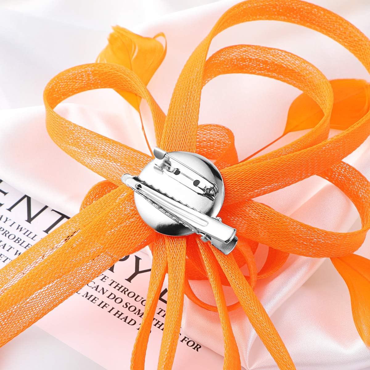 Wedding Bridal Feather Fascinator Hair Clip Brooch Pin Hair Accessory (Orange) - Image 3
