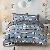 Wake In Cloud - Race Car Bedding Set for Boys, Cute Colorful Sports Car Supercar Wheels Comforter Set with Sheets, 7 Pieces Kids Bed in a Bag, Gray, Full Size