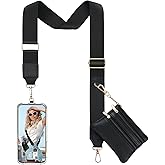 TiMOVO Clip and Go Phone Strap Crossbody with Leather Wallet, Adjustable Anti-Theft Lanyard with Pouch for Most Phone Case