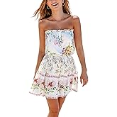 CUPSHE Women's Mini Dress Strapless Ruffled Sleeveless Floral Belted A Line Short Beach Summer Dresses 2025