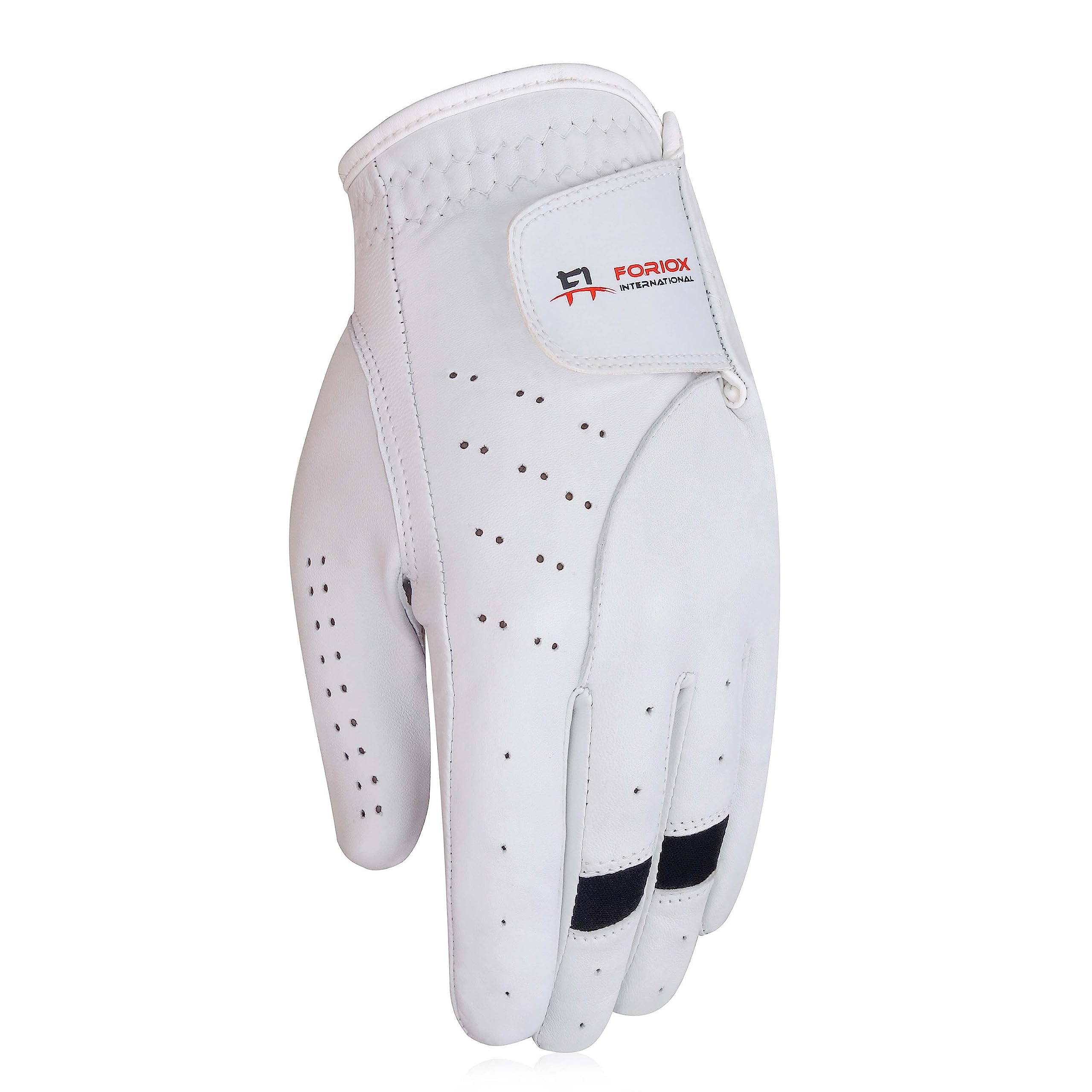 Foriox International All Weather Golf Gloves for Men Right & Left handed for Golfer Comfortable Fits Great & Non-Slip Leather Flexible Golfing (White & Black, M, Right)