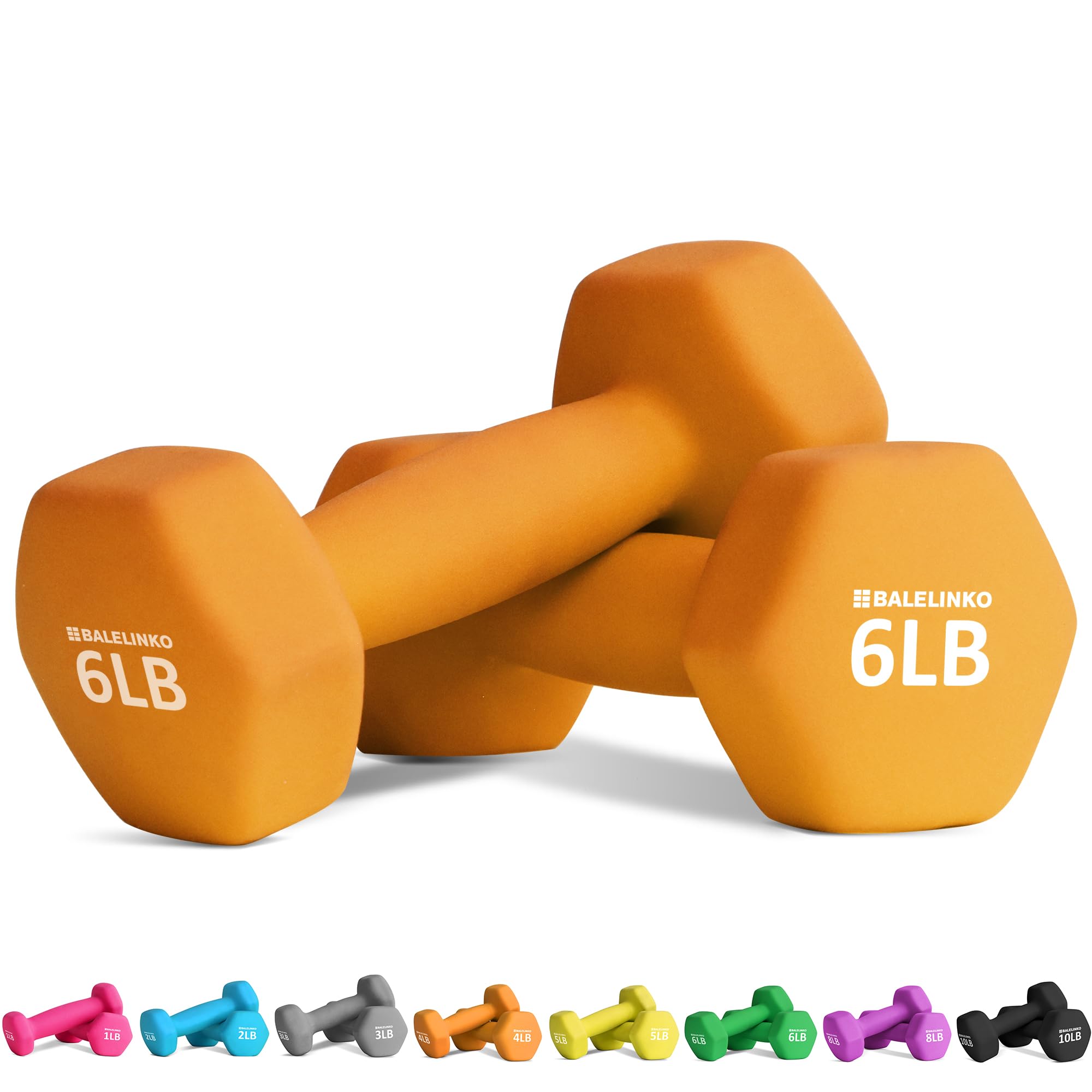 Balelinko Home Gym Equipment Workouts Strength Training Weight Loss Pilates Weights Yoga Sets Free Weights for Women, Men, Seniors and Youth, 6LB Orange, Pair Image