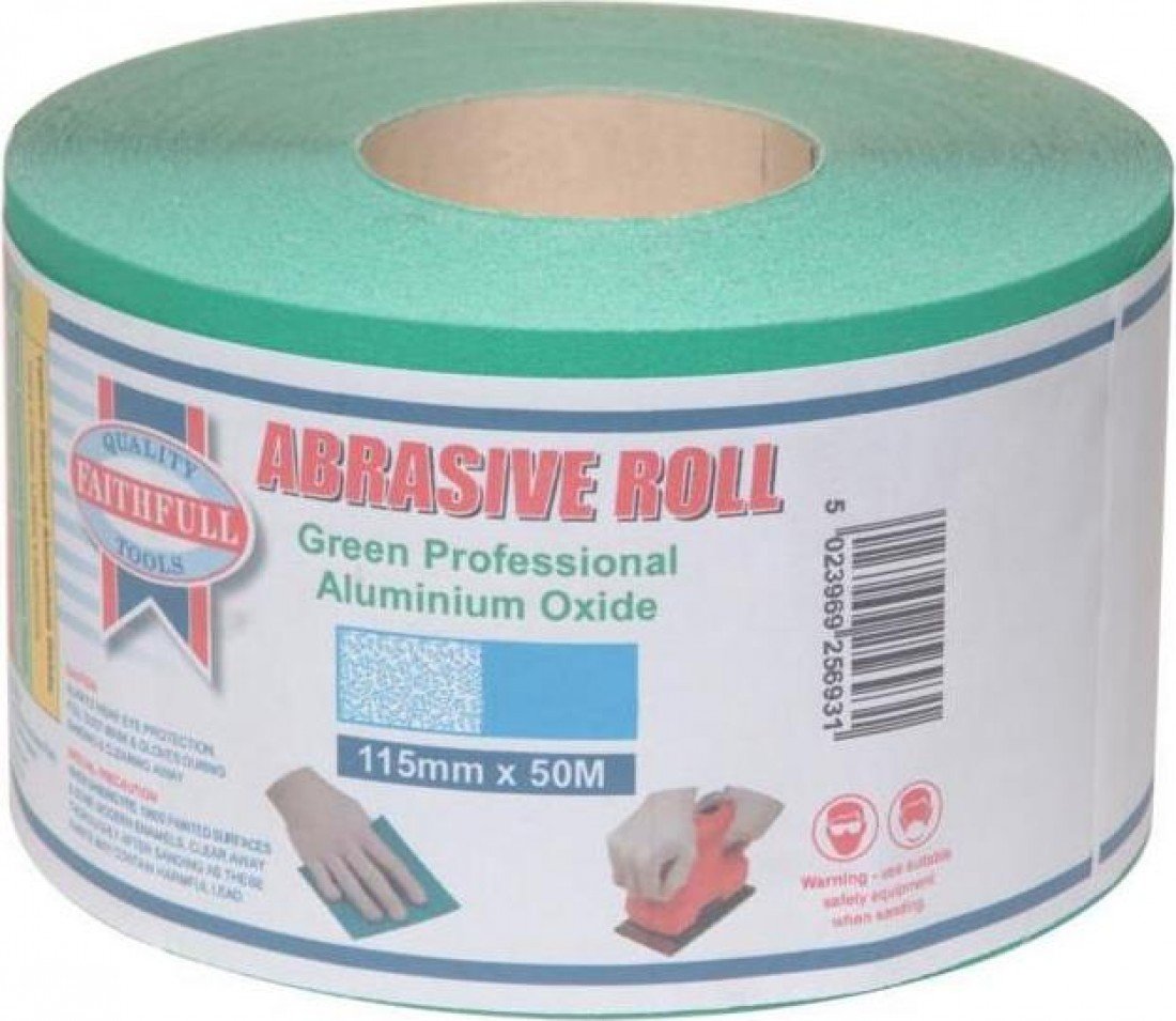 Faithfull AR115120G Aluminium Oxide Paper Roll 115mm x 50m 120g - Green