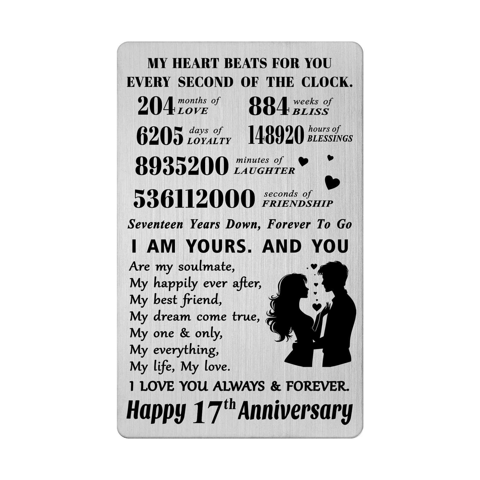 17th Wedding Anniversary Card Gifts - 17 Years Happy Anniversary Romantic Gifts for Him Husband - 17 Years Anniversary Wallet Card Presents for Husband Men