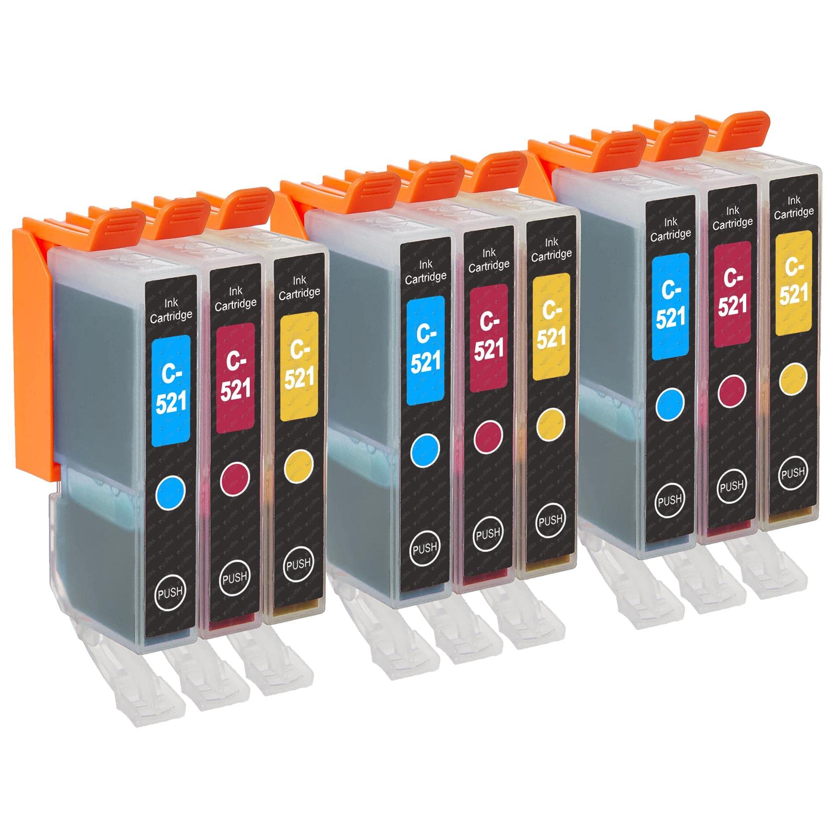Go Inks C-521CMY Compatible C/M/Y Ink Cartridges to replace Canon CLI-521C, CLI-521M, CLI-521Y for use with Canon PIXMA Printers (Pack of 9), High Capacity (XL)