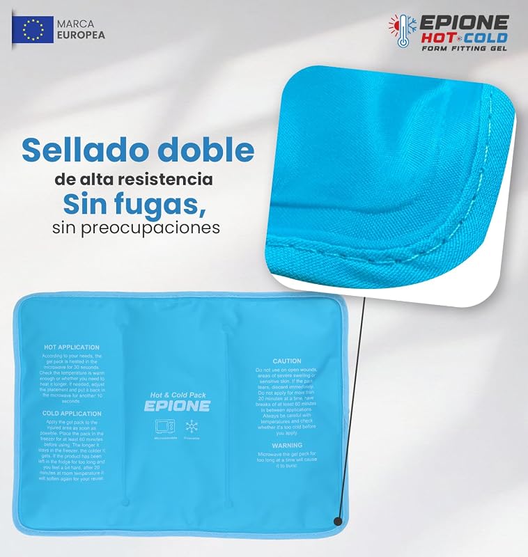 Saco de gel térmico e frio EPIONE com tiras | Compressa Grande para Ombros, Joelhoeira, Cotovelos, Ancas e Costas | Terapia para Lesões, Entorses, Inchaço e Dores Musculares (27 x 37 cm)
