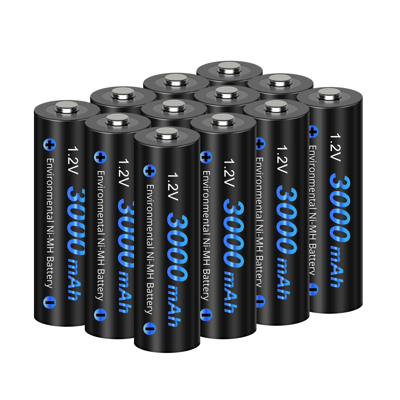 CITYORK 12 Pack 3000mAh 1.2V AA Ni-MH Rechargeable Batteries for Solar Lights with Case