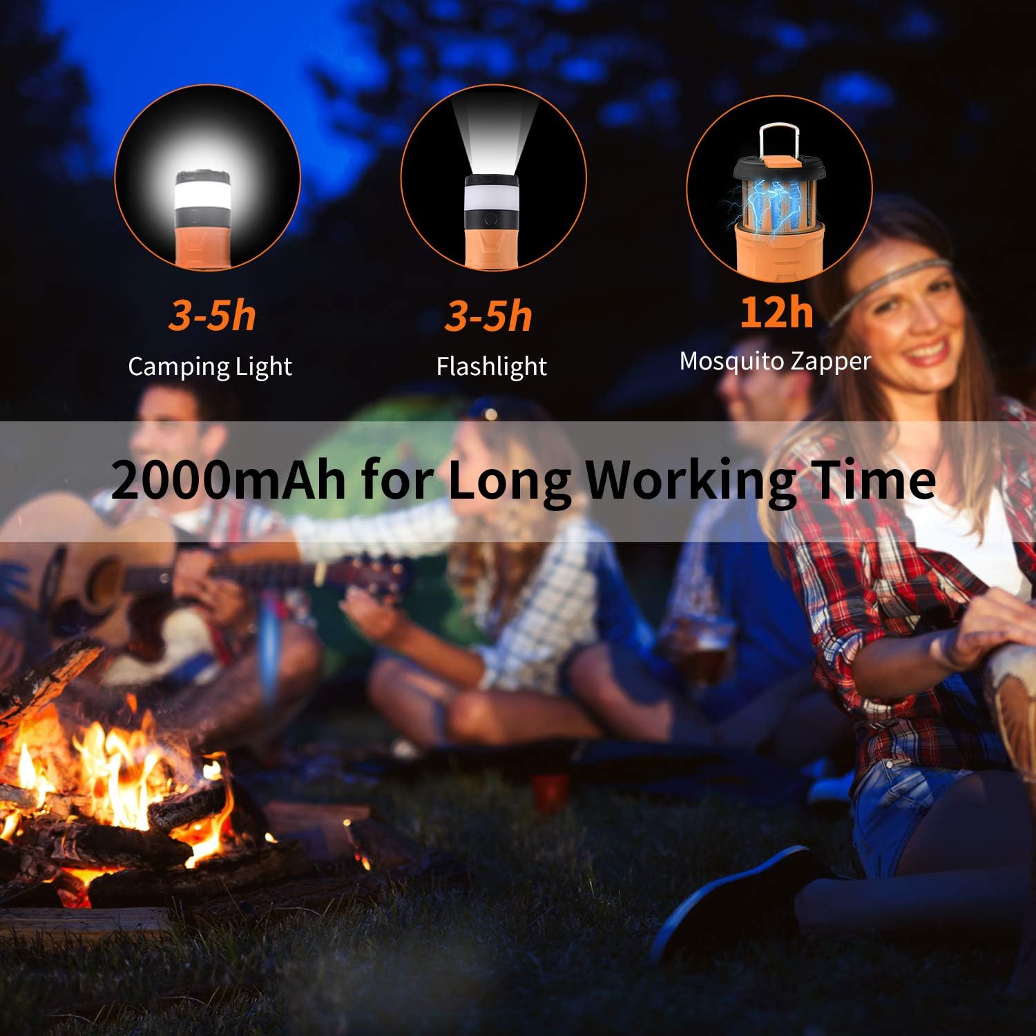 Camping Lantern, LED Camping Lamp, Bug Zapper, Magnetic Telescopic IPX4 Waterproof Flashlight, 3-in-1 Camping Light with 2000mAh Rechargeable Battery for Camping Outdoor Hiking Emergency Lighting: Sports & Outdoors